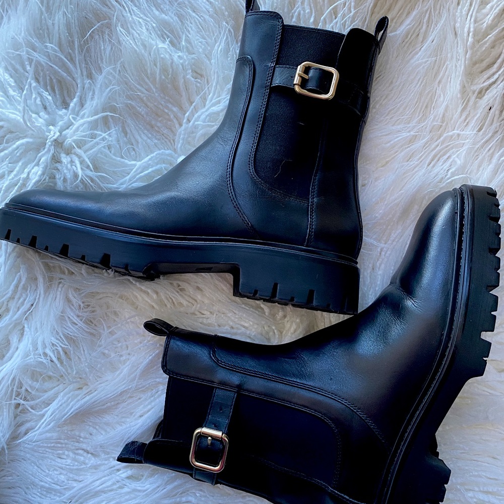 Zara Low Heeled Lug Sole Ankle Boots